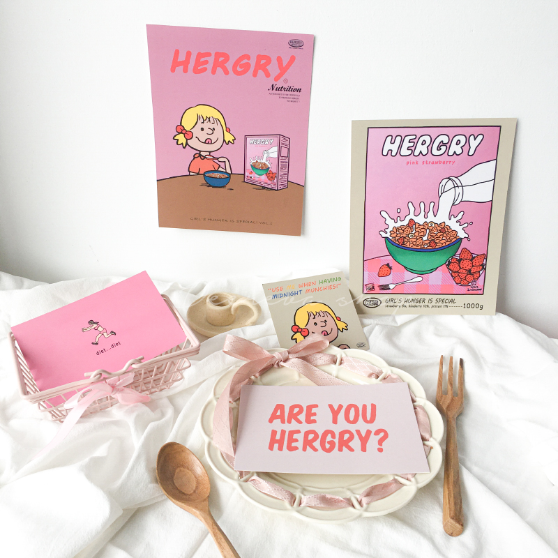 chic韩国pink粉色麦片少女小海报ins风可爱墙面装饰卡片拍摄道具