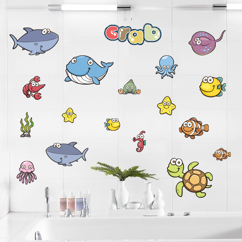 创意墙壁遮丑补洞可爱小鱼卫生间浴室瓷砖装饰贴纸自粘防水墙贴画