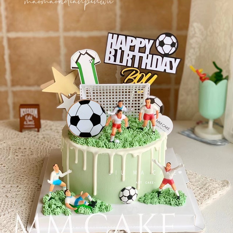 网红创意足球男孩蛋糕装饰摆件足球小子插件男生生日甜品台装扮