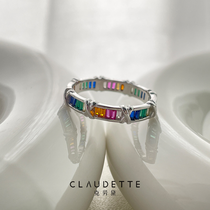 克劳黛s925纯银彩虹锆石戒指女甜美气质小众设计精致轻奢高级指环