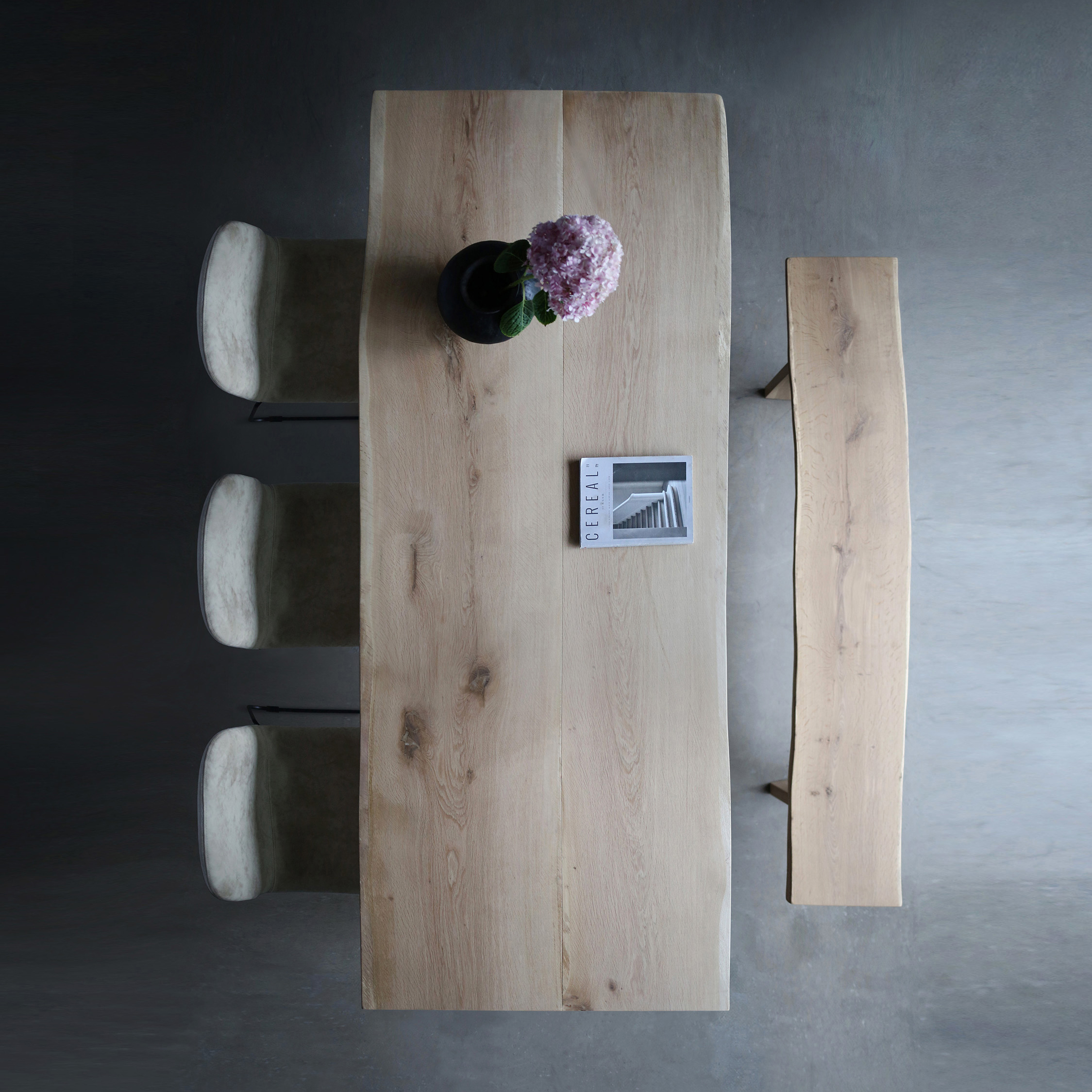 朴室侘寂风北欧原木大板桌岛台实木法国白橡木餐桌书桌茶桌桌子