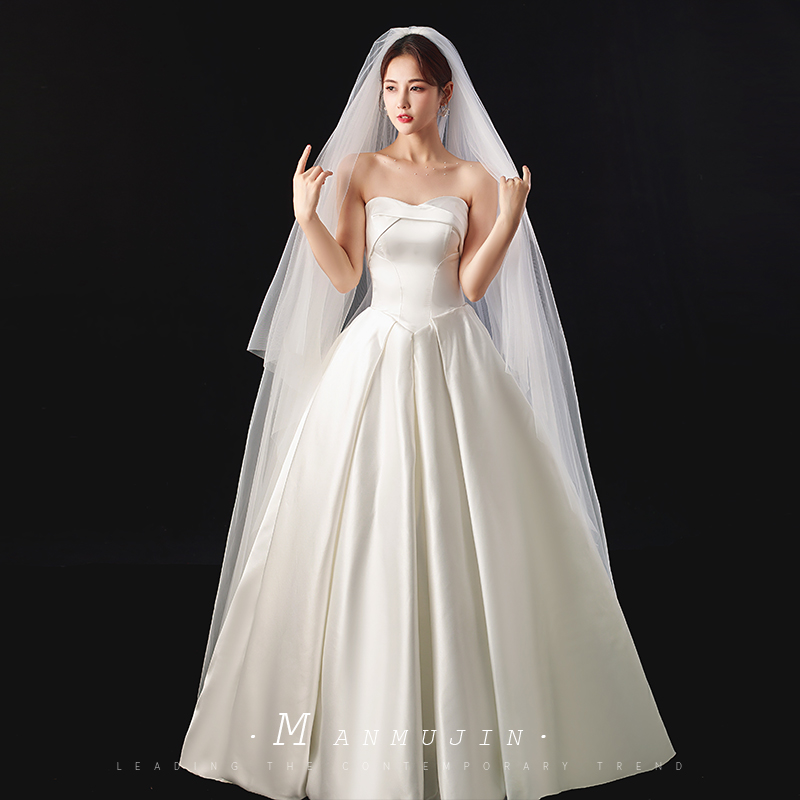 超仙简约白色软网素纱双层长款齐地头纱结婚礼造型旅拍照新娘头纱