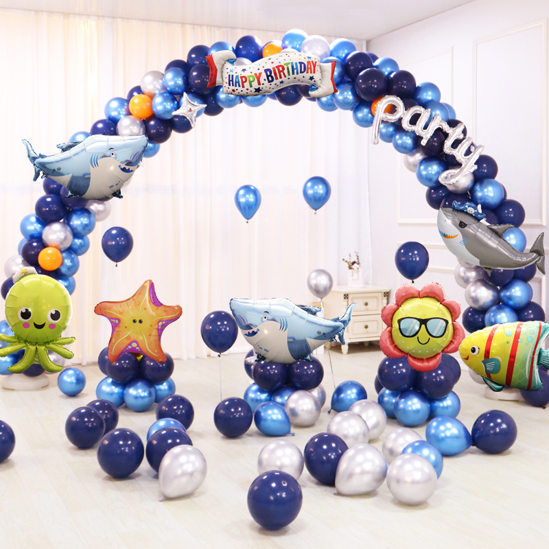 海洋动物主题气球拱门支架立柱宝宝生日开业水族馆场景装饰品布置