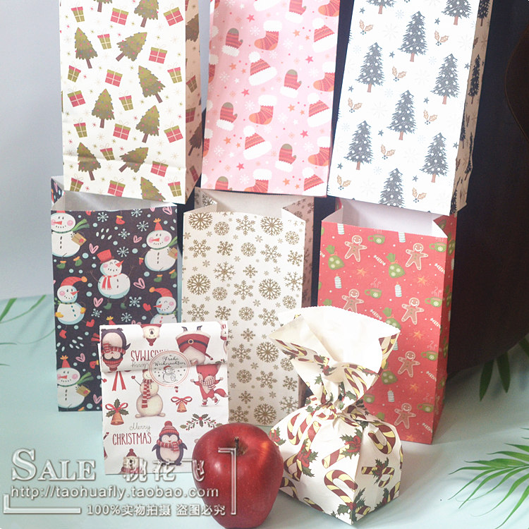 5个入/冬日的温暖~平口纸袋礼物袋/圣诞节送人苹果平安果包装袋