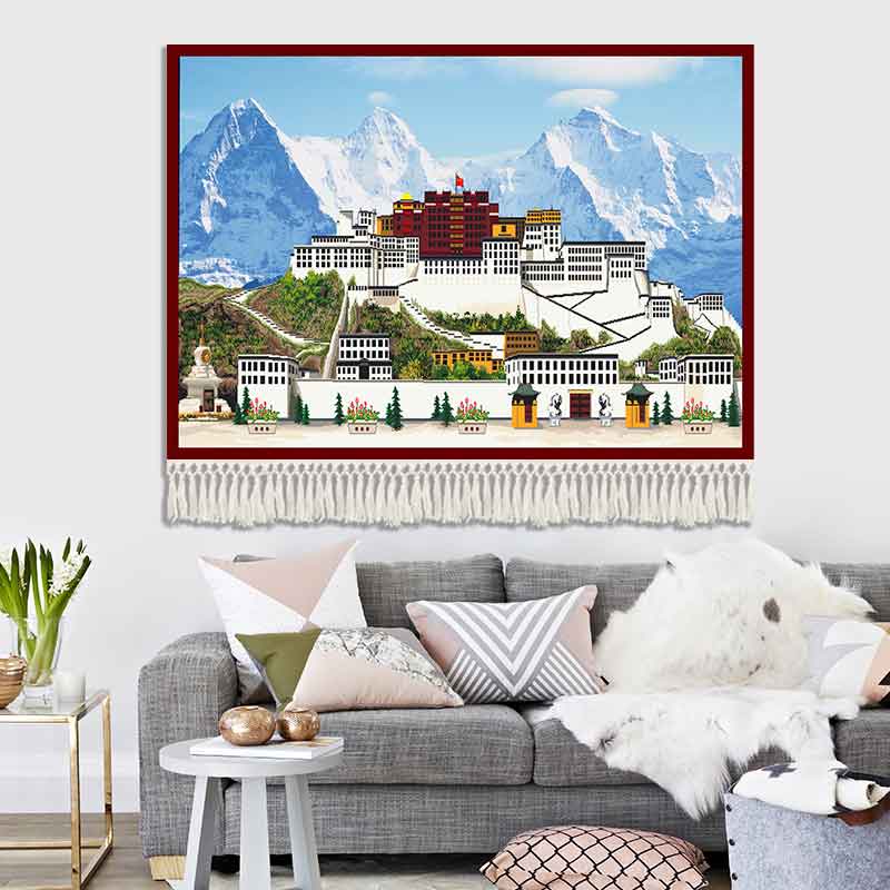 定制布达拉宫流苏客厅卧室酒店装饰背景墙西藏发货画布挂布挂毯i.