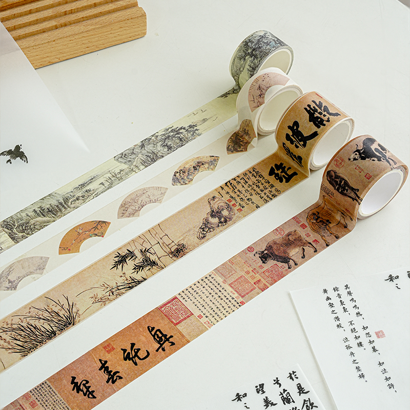 新中式古风和纸胶带 中国名画手账装饰留言素材贴画 宿舍桌面装饰