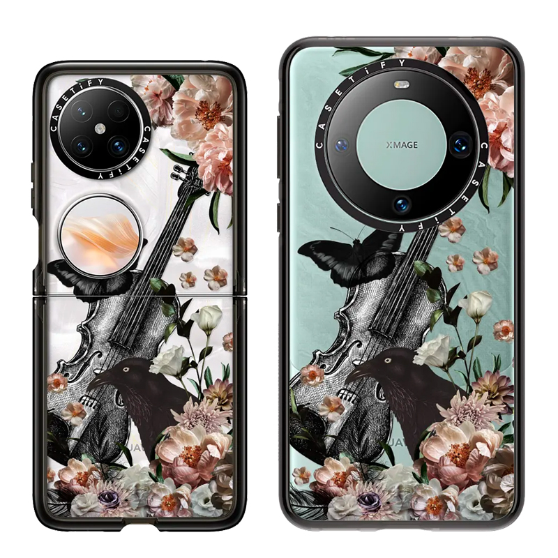 现货CASETiFY黑色星期三适用于华为Pocket 2折叠手机壳mate60 pro保护套pro+个性潮流复古花鸟轻奢花卉保护套