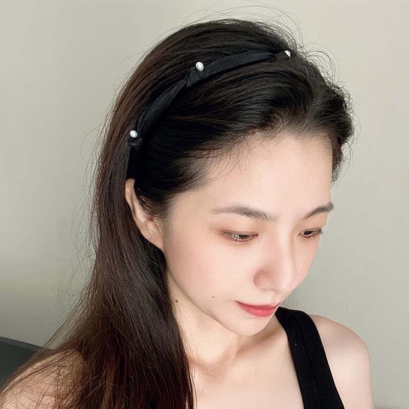 韩系黑色细发箍2023年新款高级感珍珠发卡头箍防滑简约发饰女
