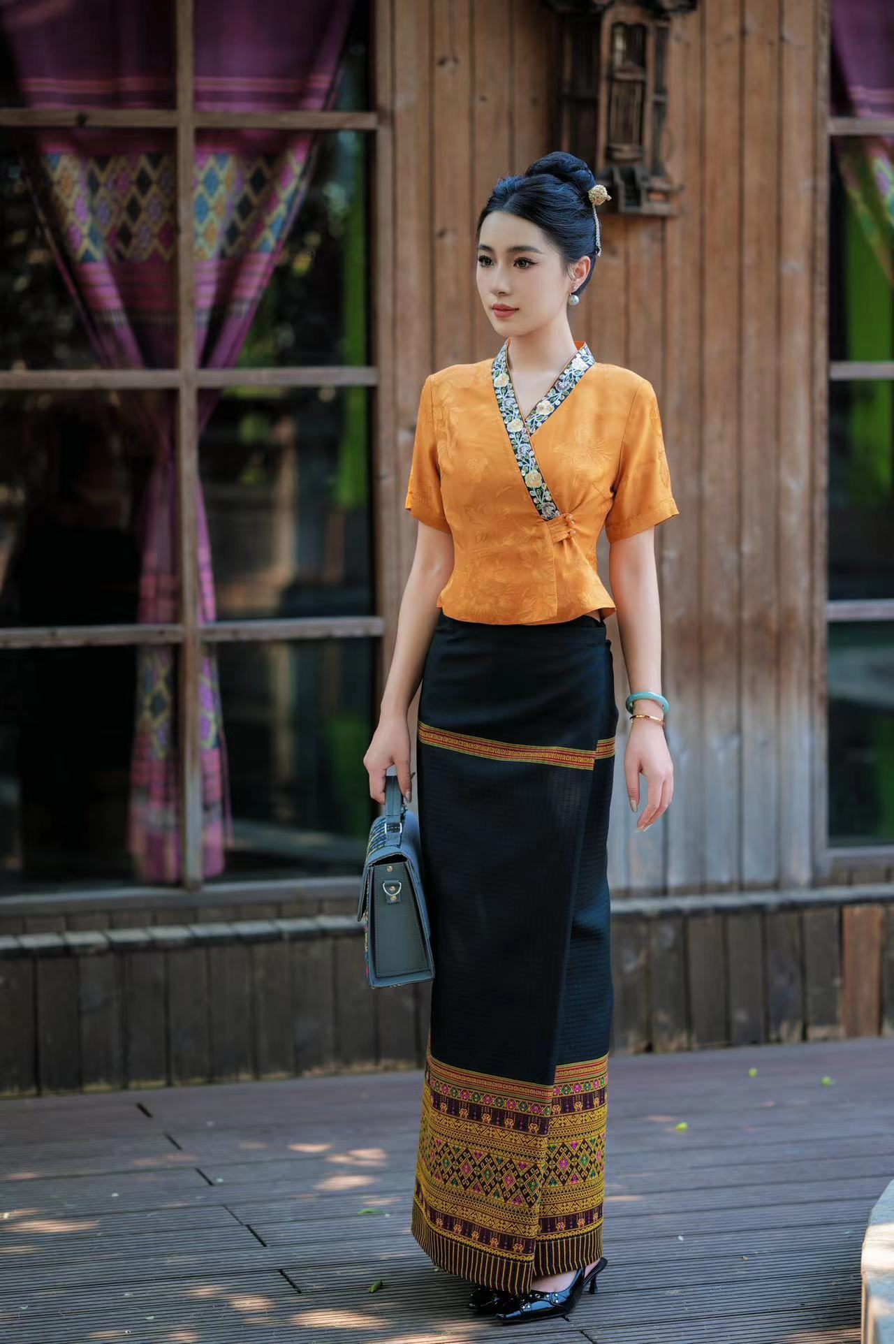 云南西双版纳傣族少数民族服饰网红打卡新中式修身显瘦时尚高级茶