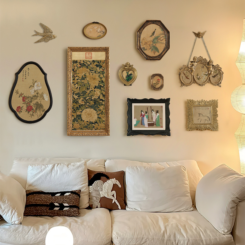 斯柏达新中式客厅花鸟装饰画小众异形沙发背景墙挂画家居组合壁画
