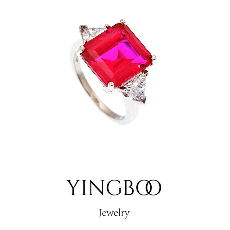 YINGBOO S925银重工气场2021彩宝系列进口锆石红钻纯银戒指指环女