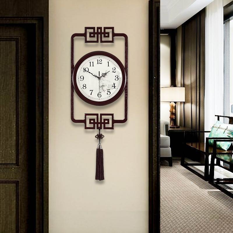 蔻安娜新中式挂钟家用客厅中国风钟表简约装饰静音创意大木质时钟