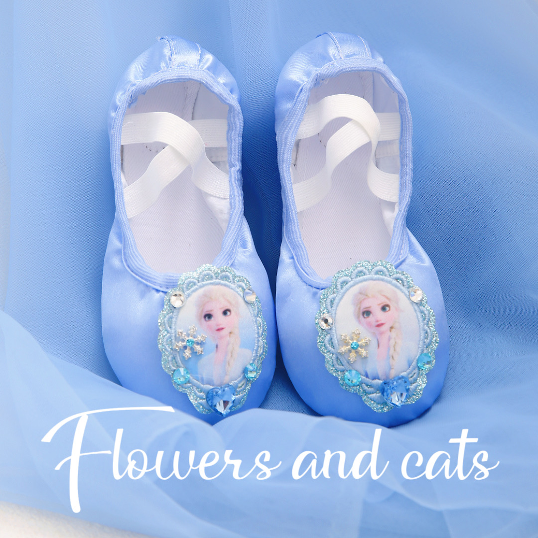 【Flowers and cats】爱莎钻舞蹈鞋女软底古典儿童芭蕾专用儿童蓝