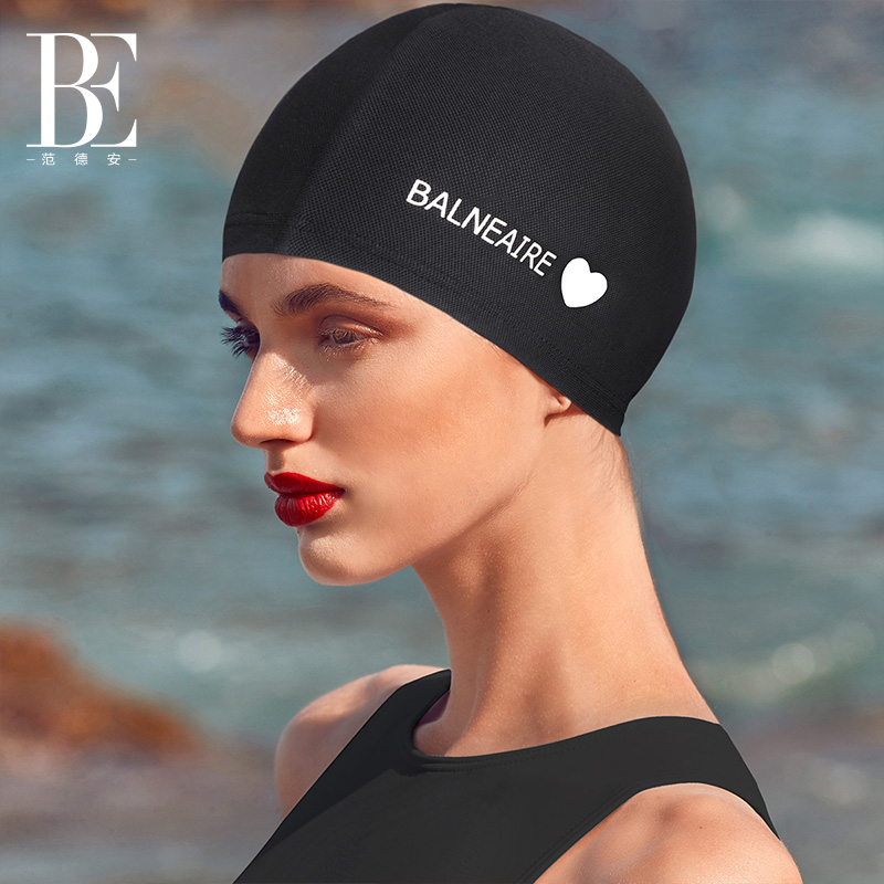 BE范德安小红心系列布泳帽女男款大头围游泳帽长发不勒头时尚
