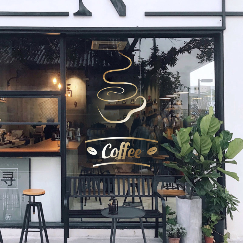 创意简约时尚手绘咖啡杯咖啡馆奶茶店铺橱窗玻璃门玻璃贴纸装饰画