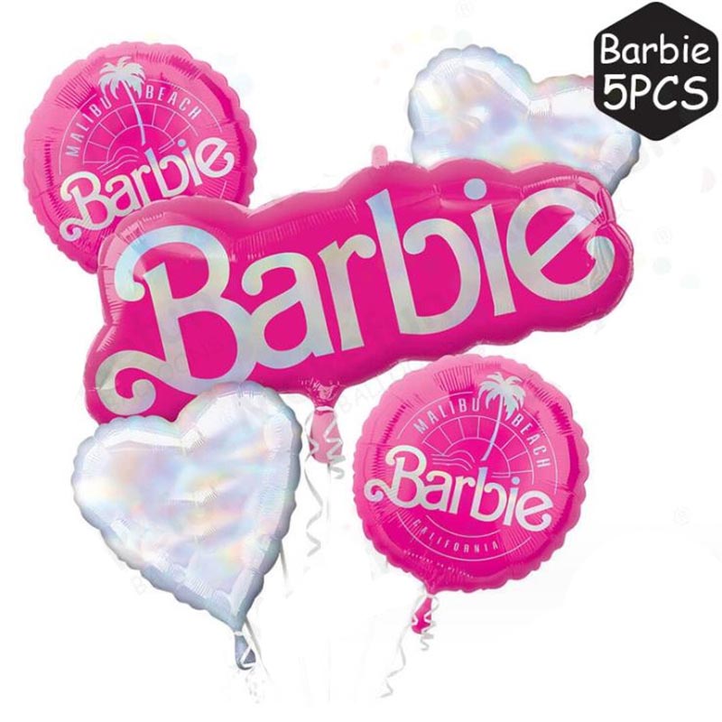粉色芭比公主主题铝膜彩虹气球生日派对装饰品女孩周岁百日宴布置