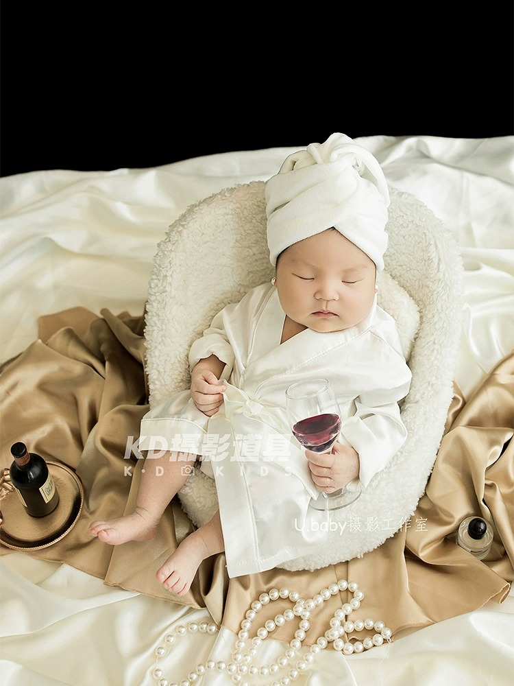 KD道具新生的儿拍照衣服满月婴儿名媛风浴袍影楼宝宝拍摄主题新款
