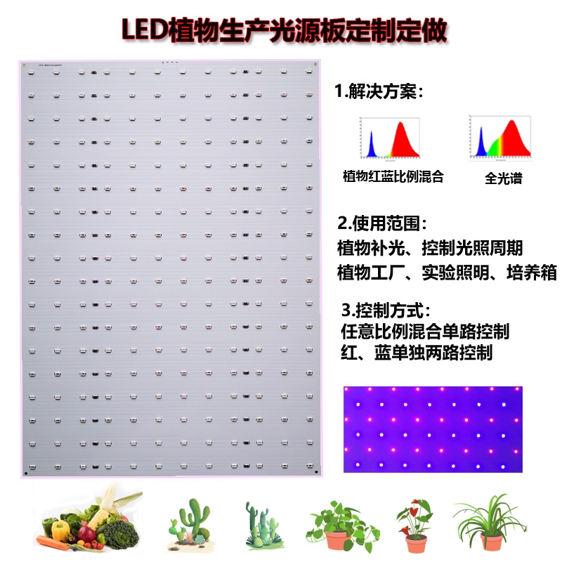 led植物生长光源板定做红蓝全光谱植物工厂补光温室育苗灯板订制