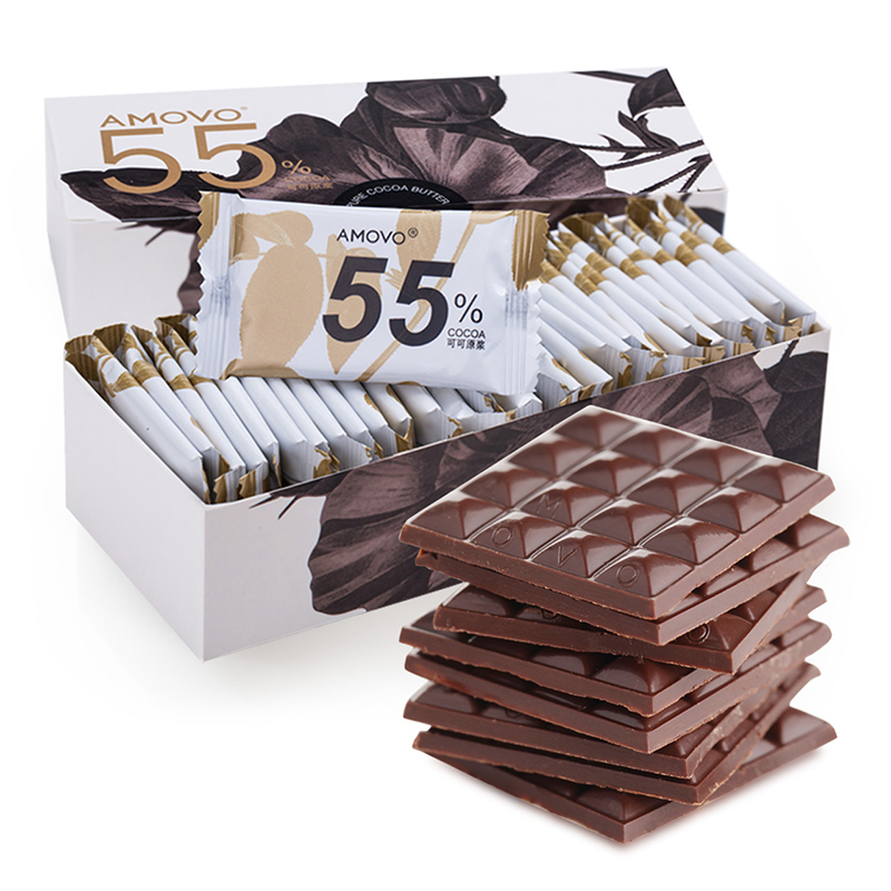 amovo魔吻55%苦甜均衡考维曲纯黑巧克力纯可可脂零食品喜糖2盒装