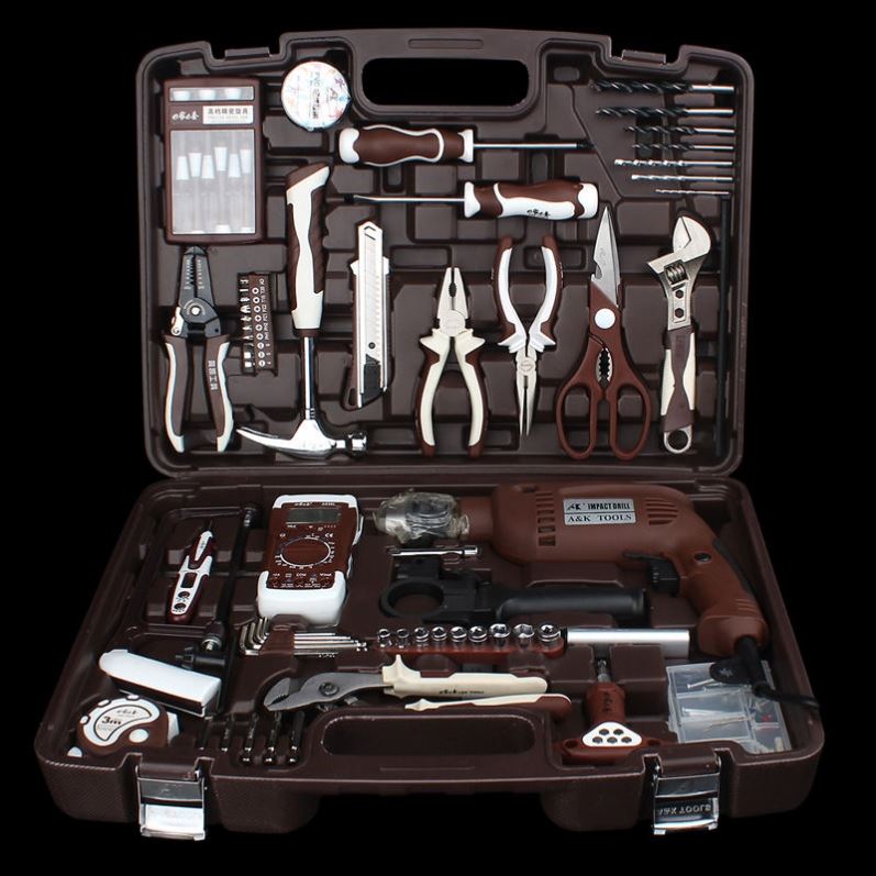 奥凯五金工具套装电工组套家用多功能手动维修锂电钻家用工具箱