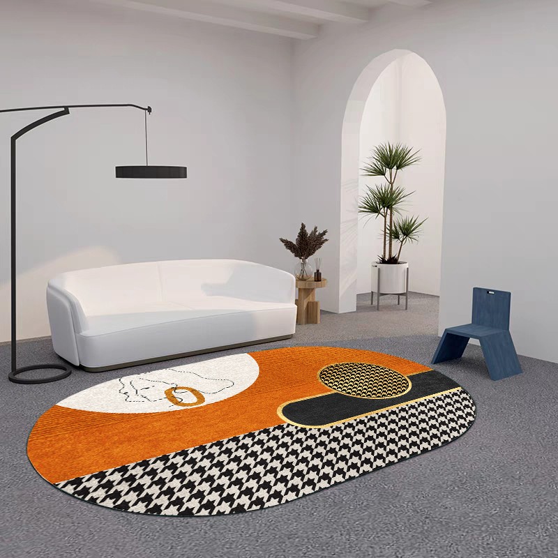 现代简约异形地毯北欧轻奢客厅椭圆形地毯茶几垫卧室床边毯可水洗