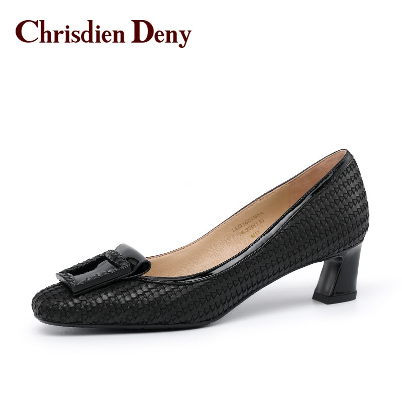 克雷斯丹尼女鞋潮流鞋子牛皮时尚尖头浅口套脚玛丽鞋高跟鞋