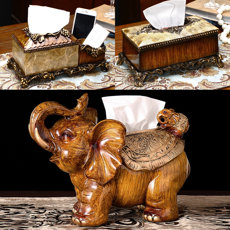 创意复古纸巾盒大象抽纸盒客厅茶几桌面纸抽盒收纳盒摆件新居礼品