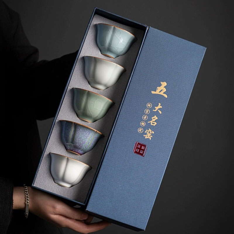 盛芊堂五大名窑陶瓷主人杯茶具套装简约轻奢家用会客纯色功夫茶杯