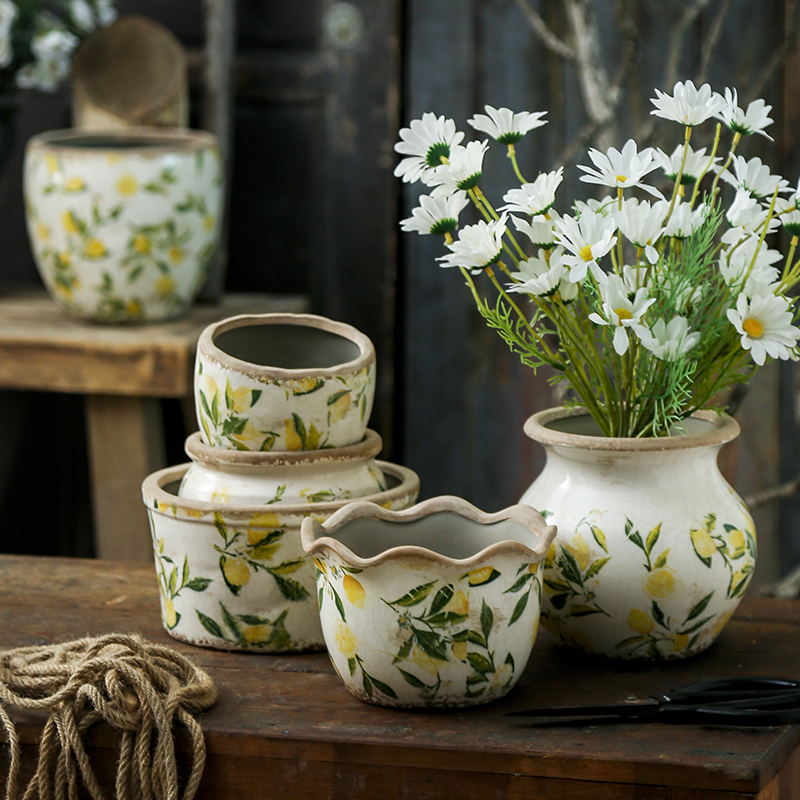 柠檬花盆孤品陶瓷系列出口现代简约北欧园艺绿植摆件花艺花盆花卉