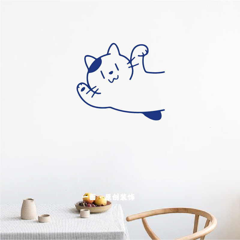 飞跃的猫咪克莱因蓝墙贴纸浴室橱房玻璃防撞猫咖宠物店铺墙面装饰