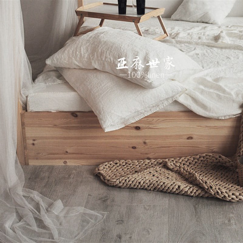 床笠款 天然汉麻酵素水洗床上用品四件套素色纯麻被套床笠枕套