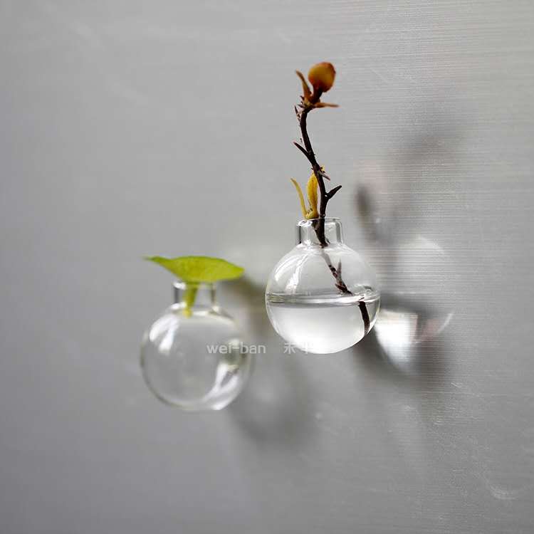 猫胡子小花瓶迷你透明玻璃瓶陶瓷插花创意盆栽冰箱贴磁铁吸铁石贴