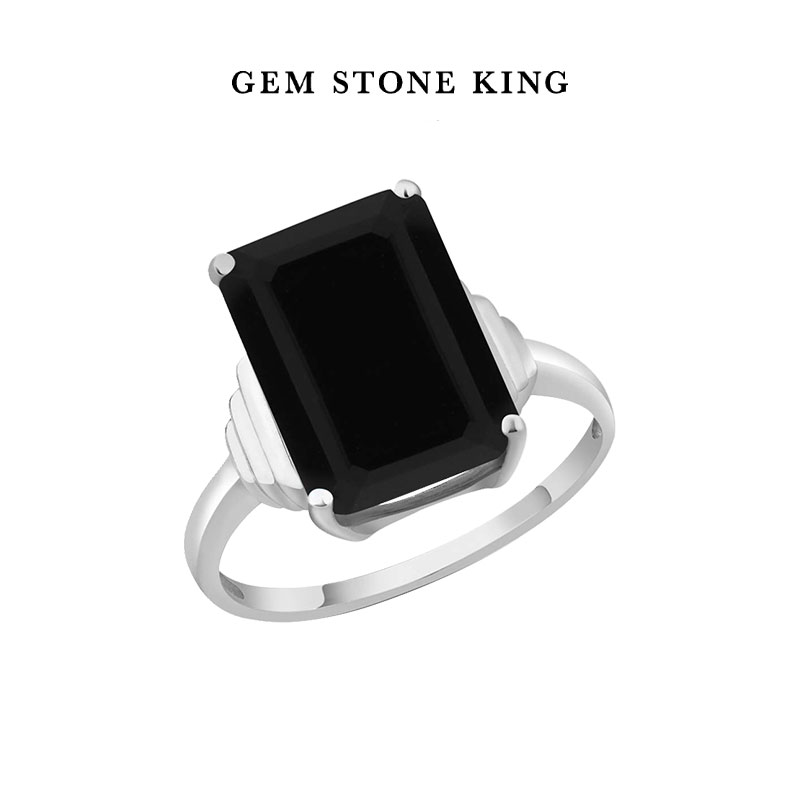 Gem stone king5克拉方形黑玛瑙戒指925银时尚个性彩色宝石女戒