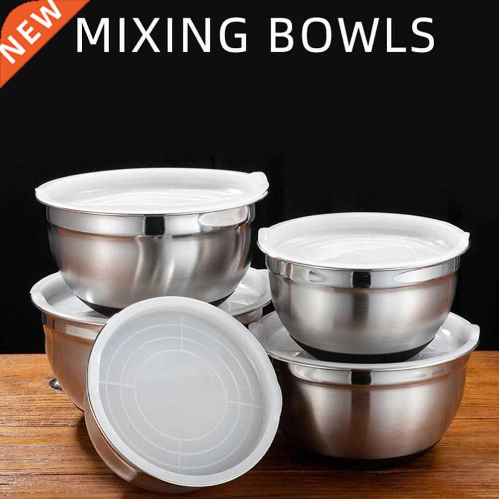 Stainless Steel Egg Mixing Bowl With Lid Basin Salad Vegeta