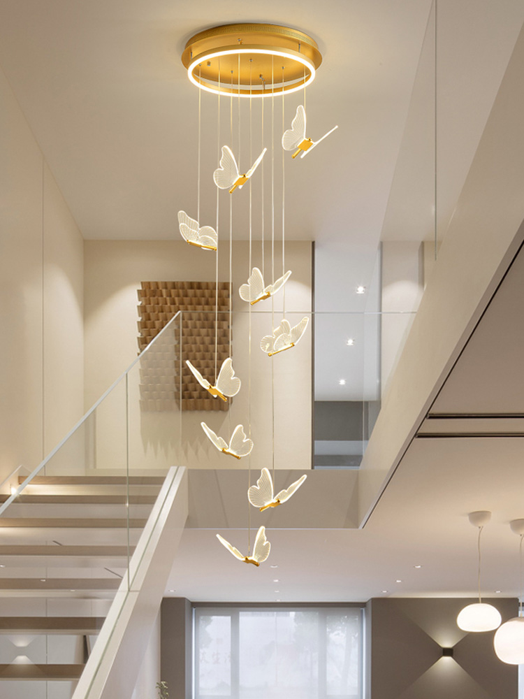 创意时尚个性楼梯吊灯复式别墅大厅透明蝴蝶亚克力灯轻奢网红灯具