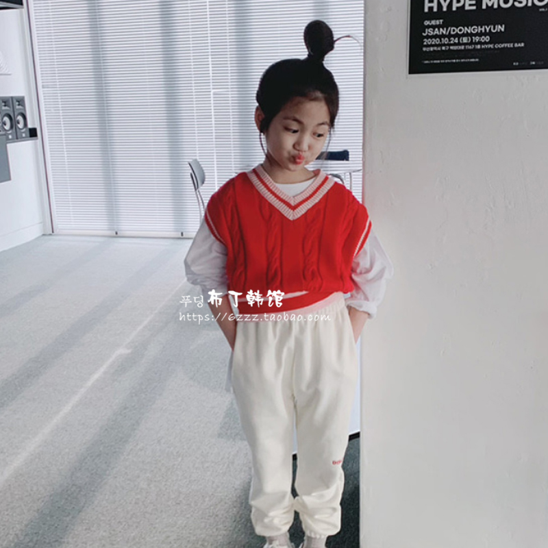 布丁家韩国进口童装南大门春季男女童V领针织马甲儿童小背心W468