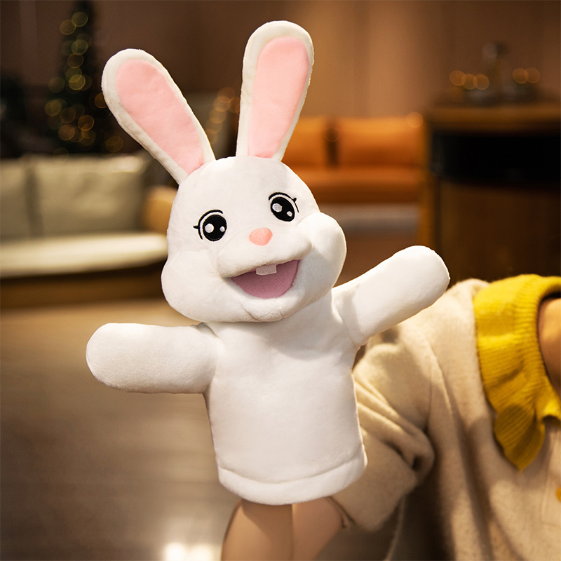 小白兔动物兔年手偶娃娃手玩偶宝宝早教安抚毛绒玩具嘴巴能动兔子