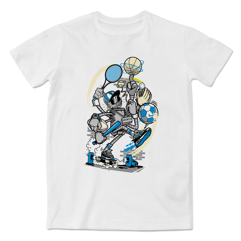 运动的机器人有趣的印花短袖T恤男女同款创意休闲圆领文化衫