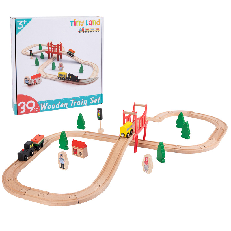 木制轨道车套装小火车39件套装木质轨道拼搭男女孩益智力趣味玩具