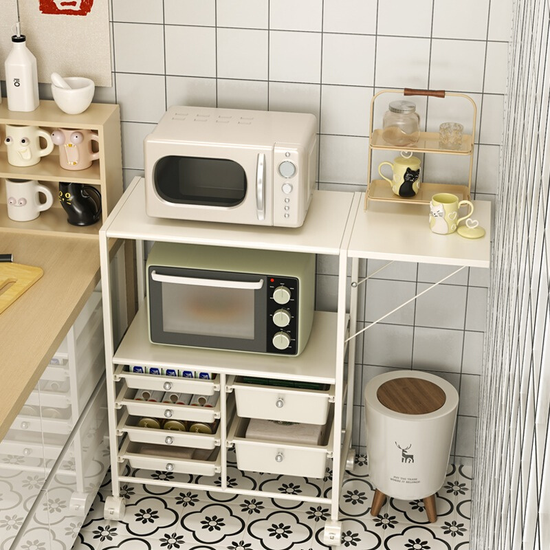 朴院厨房置物架落地储物架抽屉边柜微波炉收纳架可移动餐边储物柜