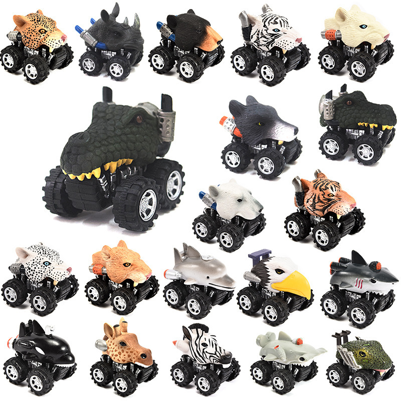 跨境仿真动物模型回力车 老虎狮子海豚模型玩具赛车儿童玩具