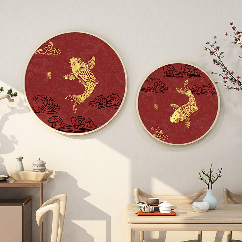 年年有余新年红色锦鲤鱼挂画新中式饭厅装饰画厨房餐桌壁画玄关画