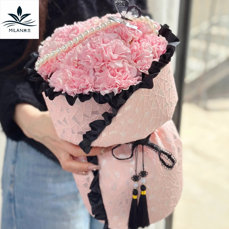 母亲节新中式旗袍包花布 小香风刺绣提花植绒布圆形花束鲜花包装