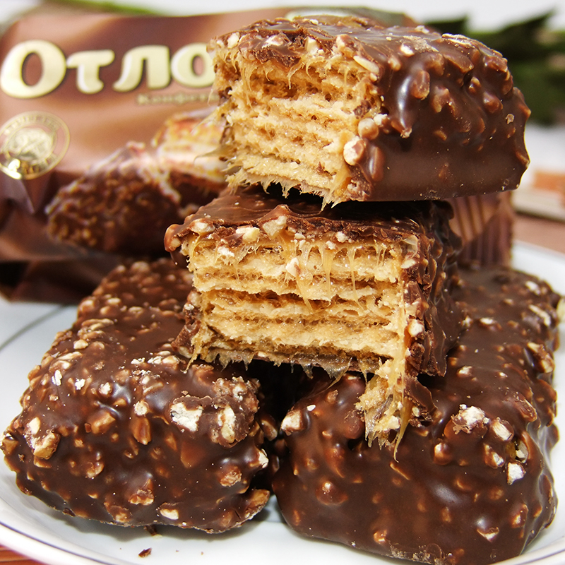 俄罗斯进口奥特焦糖威化巧克力糖果阿孔特拉丝夹心饼干零食食品