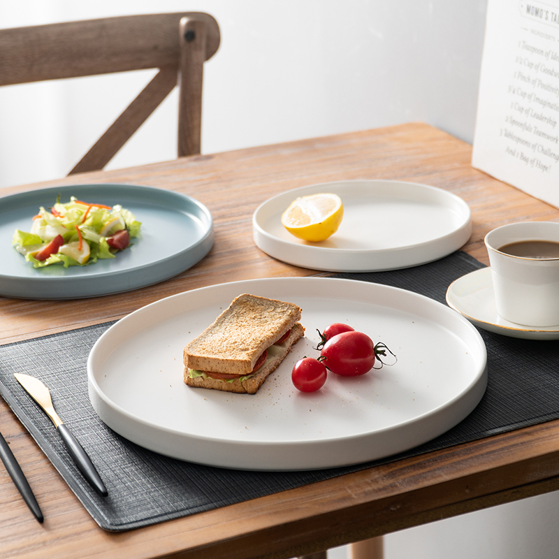 北欧陶瓷咖啡托西餐盘白色平底直边甜品盘蛋糕盘沙拉盘子创意摆盘
