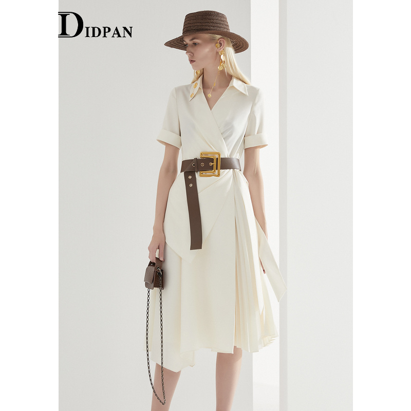 IDPAN女装夏季新款时尚个性围裹设计不规则裙摆短袖连衣裙