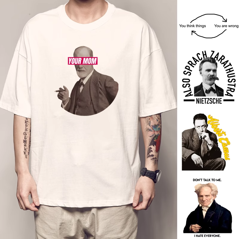 复古哲学弗洛伊德短袖存在主义加缪尼采唯心唯物叔本华短袖T恤衫