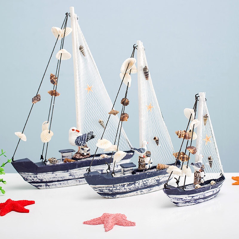 青岛特色创意旅游纪念品海鸥船模贝壳工艺品欧式地中海帆船摆件