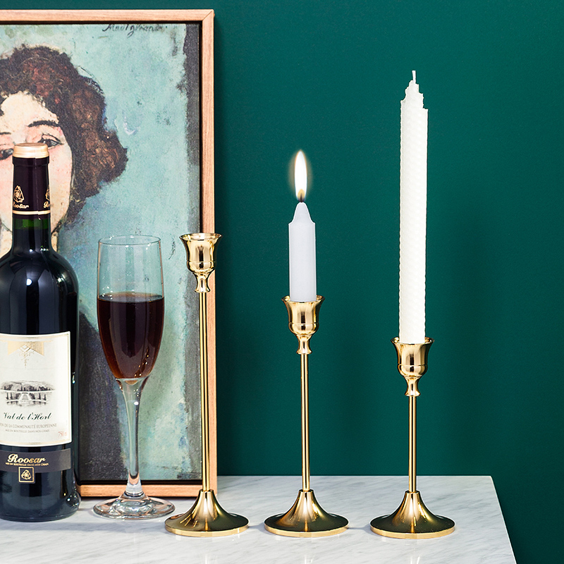 轻奢北欧法式复古典金色氛围感家用蜡烛台摆件金属浪漫烛光晚餐桌