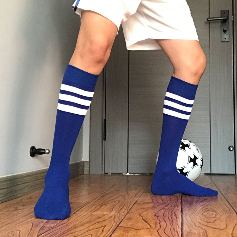 高筒运动条纹提花高腰男士足球袜子粉男款舒适简约杠子足球袜体育